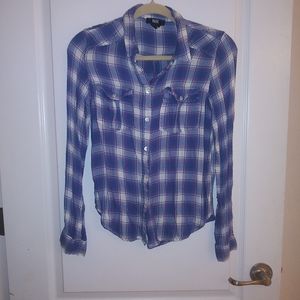 Paige Blue Pink White Plaid Button Down Shirt Top